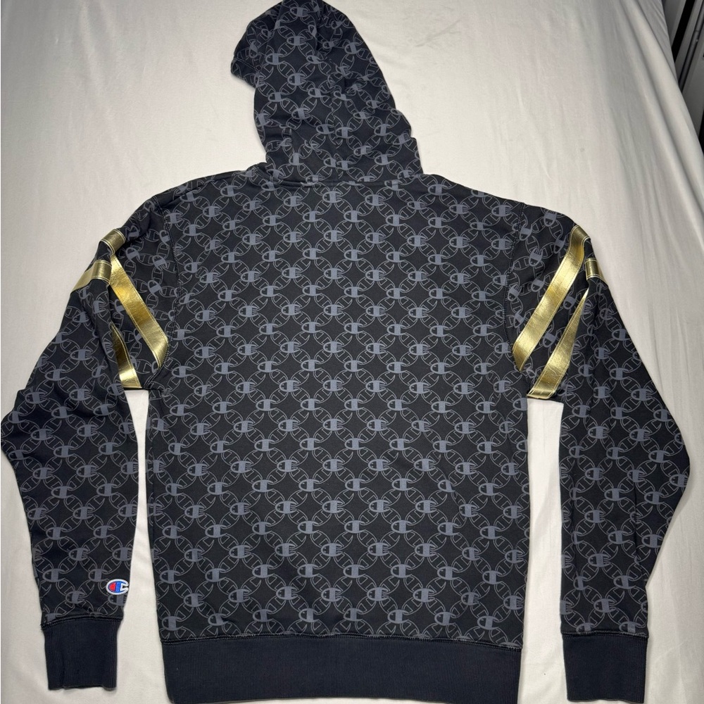 Men’s Champion Black Print Century Collection Drawstring Black Hoodie Size S - Picture 5 of 7